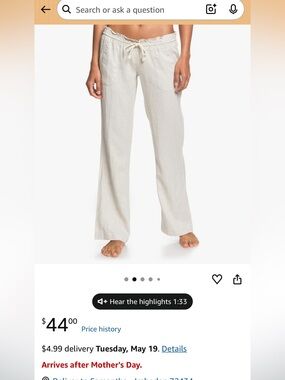 Roxy Women's Straight Leg Drawstring Pants in Light Beige
